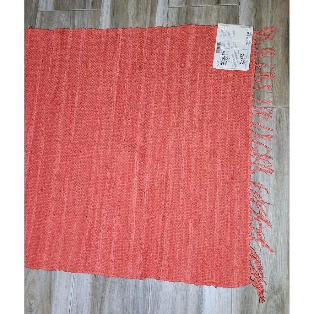 IKEA Orslev Rug 2x4 Coral Cotton Woven Tassel Throw‎ Area Rug New Tag READ